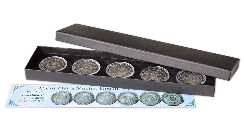 Cyklus Květiny od Alfonse Muchy, sada pěti pamětních mincí