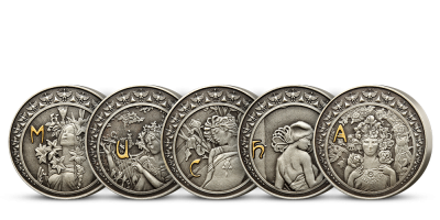 Cyklus Květiny od Alfonse Muchy, sada pěti pamětních mincí