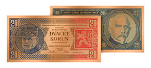 Dárek zdarma v průbehu sbírání kolekce - měděná replika bankovky 20 Kč z roku 1926