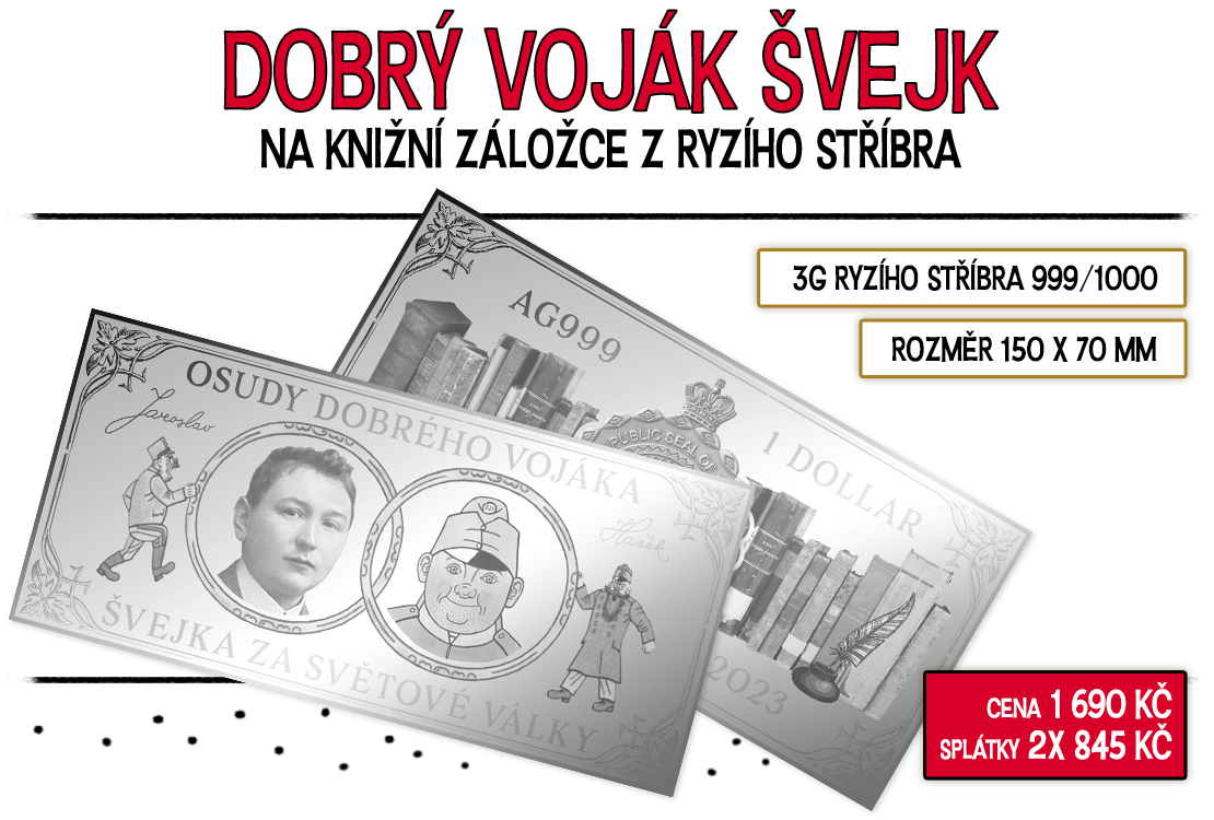 Dobrý voják Švejk na knižní záložce z ryzího stříbra