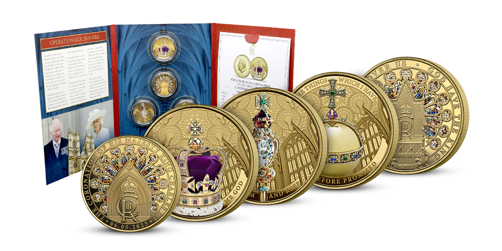 Vzpomínka na korunovaci krále Karla III. - sada 5 mincí zušlechtěných ryzím zlatem  