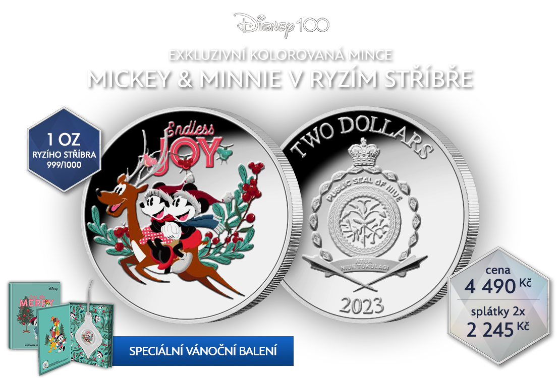 Myšák Mickey a Myška Minnie na stříbrné minci
