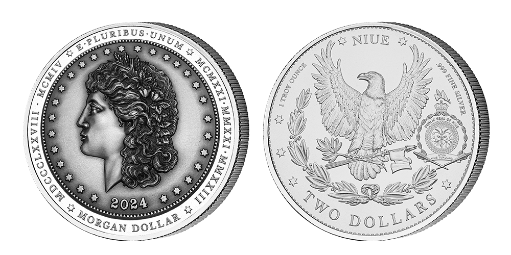 Stříbrný Morgan Dollar s ultra vysokým reliéfem