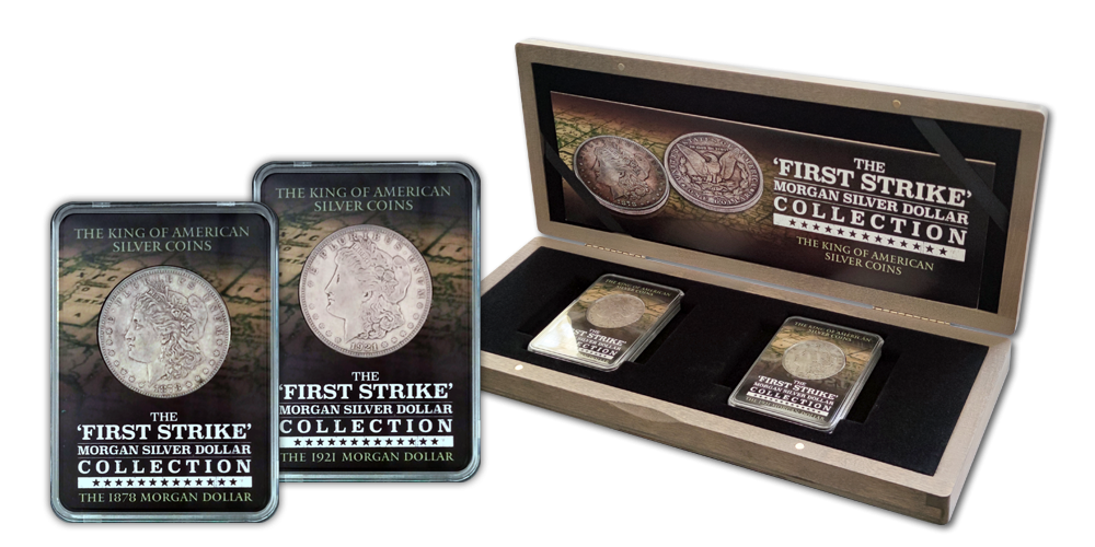 Morgan Silver Dollar - sada dvou historických stříbrných mincí 