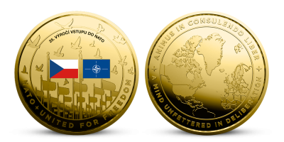 25. výročí vstupu ČR do NATO, pamětní medaile zušlechtěná ryzím zlatem