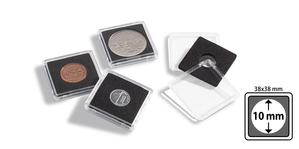 Numismatické kapsle Quadrum Mini 38 x 38 x 6,25 mm pro průměr mince 10 mm 