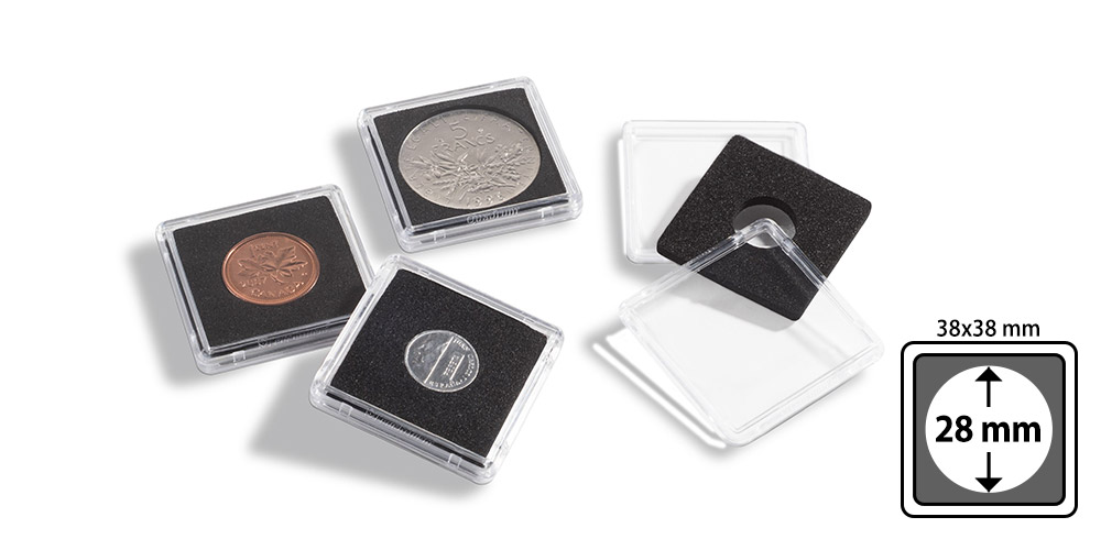 Numismatické kapsle Quadrum Mini 38 x 38 x 6,25 mm pro průměr mince 28 mm 