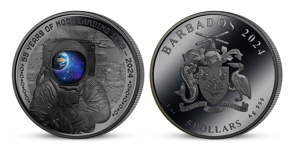 55. výročí přistání na Měsíci - black proof mince z ryzího stříbra