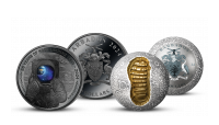 55. výročí přistání na Měsíci - set sférické a black proof mince z ryzího stříbra