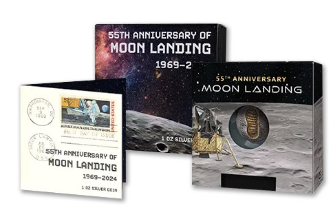55. výročí přistání člověka na Měsíci - sférická a Black Proof mince z ryzího stříbra