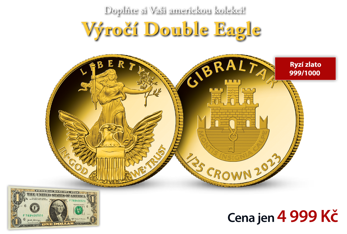 Zlatá Double Eagle mince s unikátní bankovkou
